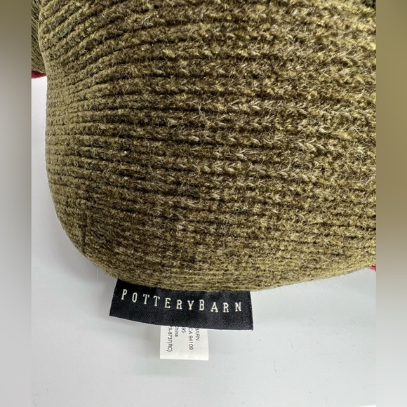 Pottery Barn Chenille Bear Olive Green Teddy 12" Plush Scarf Stuffed Bean Filled - Picture 5 of 5